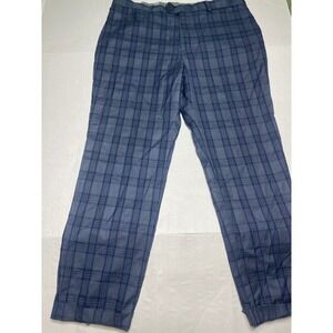 Statement Italy Mens Blue Plaid Dress Pants Flat Front Trousers Size 41L